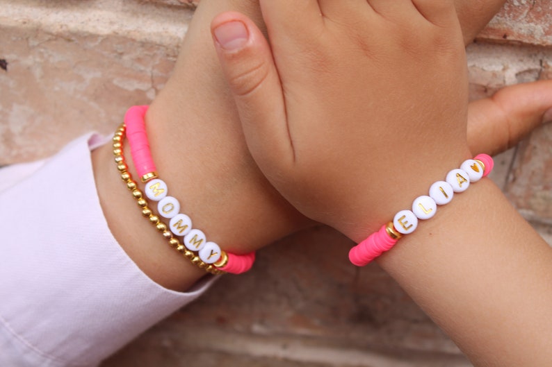 Back to school, Mama & Mini Bracelet Set, Stretch with Heishi Beads and Your choice of Lettering, First day of School/Kindergarten/Preschool image 3