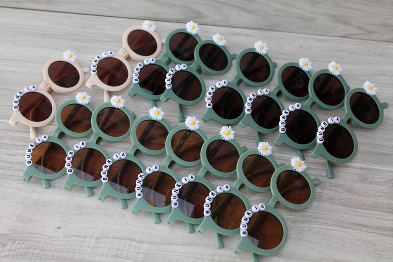 Kids sunglass Party Favor, Bulk Order Kids Sunglasses, Customized Sunglasses Dinosaur and Daisy Design, Kids Birthday gift, Name Sunglasses, image 6