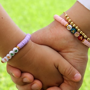 Back to school, Mama & Mini Bracelet Set, Stretch with Heishi Beads and Your choice of Lettering, First day of School/Kindergarten/Preschool image 4