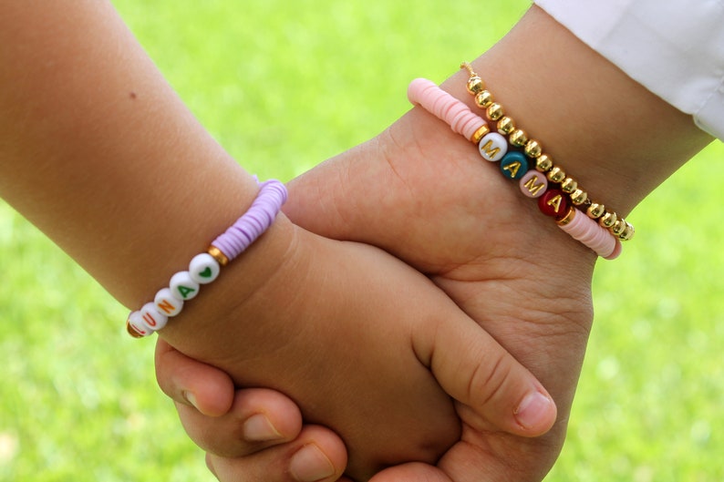 Back to school, Mama & Mini Bracelet Set, Stretch with Heishi Beads and Your choice of Lettering, First day of School/Kindergarten/Preschool image 4