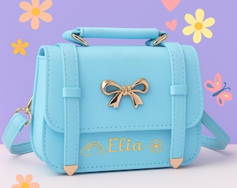 Personalized Leather Little Girl Purse | Custom Name Crossbody Bag for Toddlers | Adjustable Strap Mini Shoulder Bag | Kids Birthday Gift