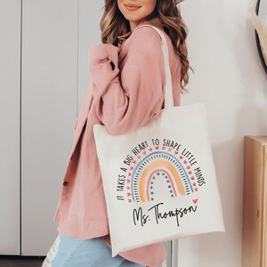 Personalized Teacher Rainbow Tote Bag, Teacher Tote Bag, Custom Teacher Bag, Teacher Gifts, Teacher Thank You Bag, Back To School Gift
