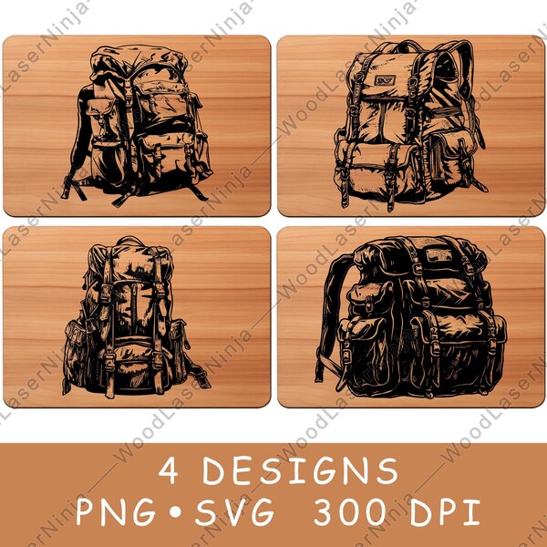 Rucksack Military Tactical Assault Hiking Backpack Laser File Coaster Burn Black White PNG SVG Wood Board Image Glowforge Cricut Charcuterie