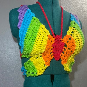 Crocheted Rainbow Butterflies Crop Top