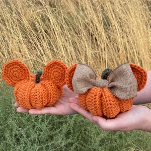 Mouse ear and mouse with burlap bow crochet pumpkins