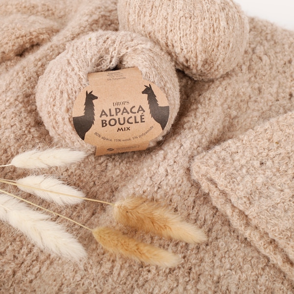 Filato DROPS Alpaca Bouclé, filato dall'effetto adorabile, lana per maglieria Loopy, capelli di bambola, creazione di giocattoli, lana ad anello riccio, 50g