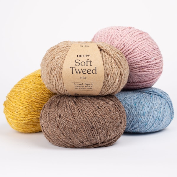 DROPS Soft Tweed yarn, Merino wool and Alpaca for sweaters, hats, vests,Superfine alpaca and merino wool 50g