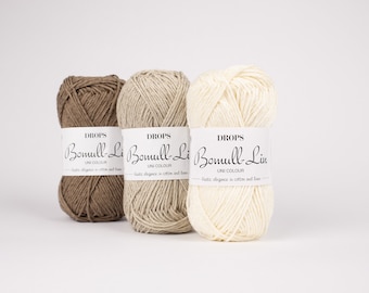 Hilo de lino y algodón, Hilo de lino, Hilo de crochet, DROPS Bomull-Lin, Hilo de punto de verano, Hilo para bolso, Hilo para ropa de verano, Hilo natural, 50g