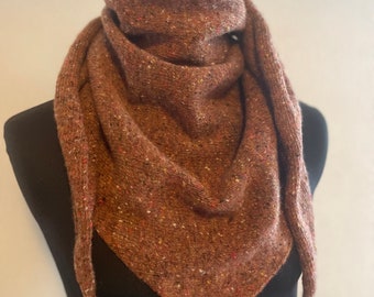 Merino Wool Triangle Scarf, Soft Brown Donegal Knit (Women’s)