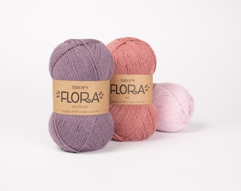 Ull och superfin alpacka, DROPS Flora, Garn för stickning, Sockgarn, Virkgarn, Tunt garn, Garn av ullblandning 50g