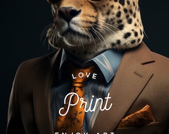 Cheetah in a suit office decor office art