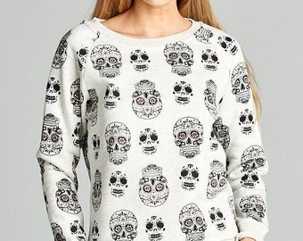 Halloween Skull Printed Sweatshirt for Spooky Style