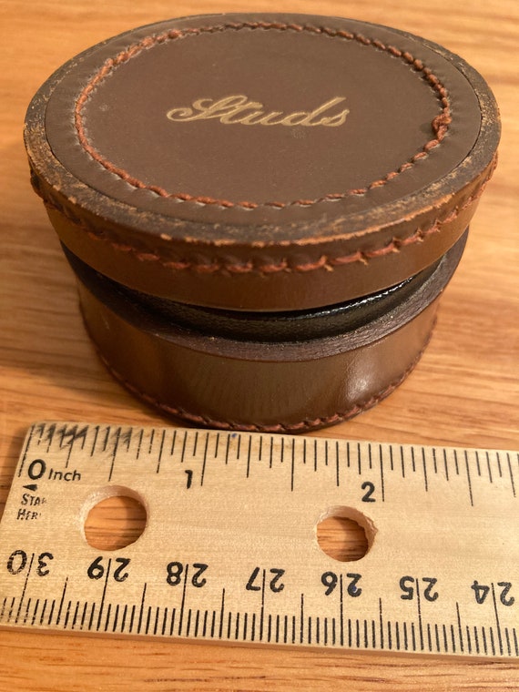 Vintage dark brown leather stud box from England - image 7