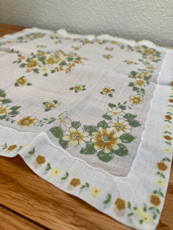 Vintage cotton handkerchief with yellow flowers - image 1