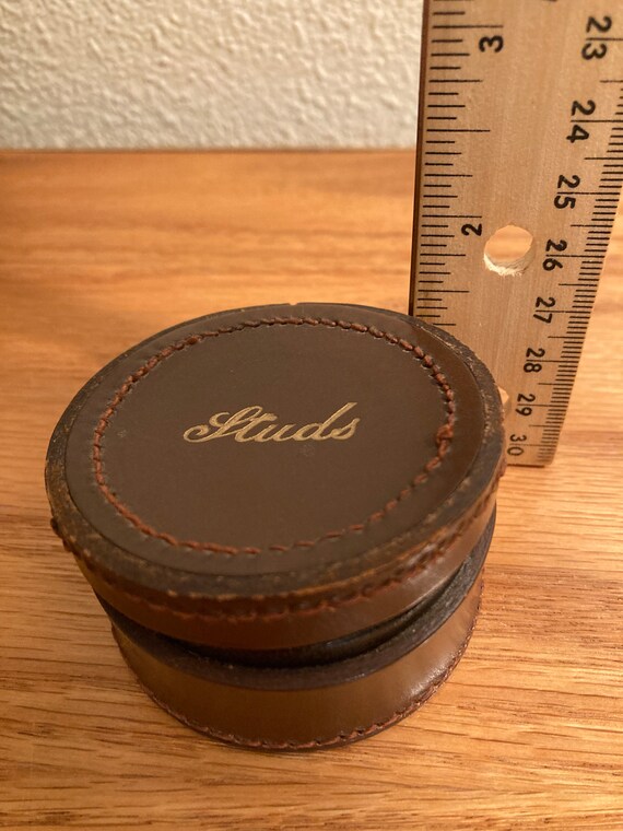 Vintage dark brown leather stud box from England - image 8