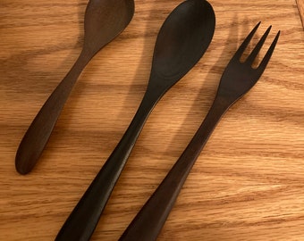 Handmade wooden spoons and fork