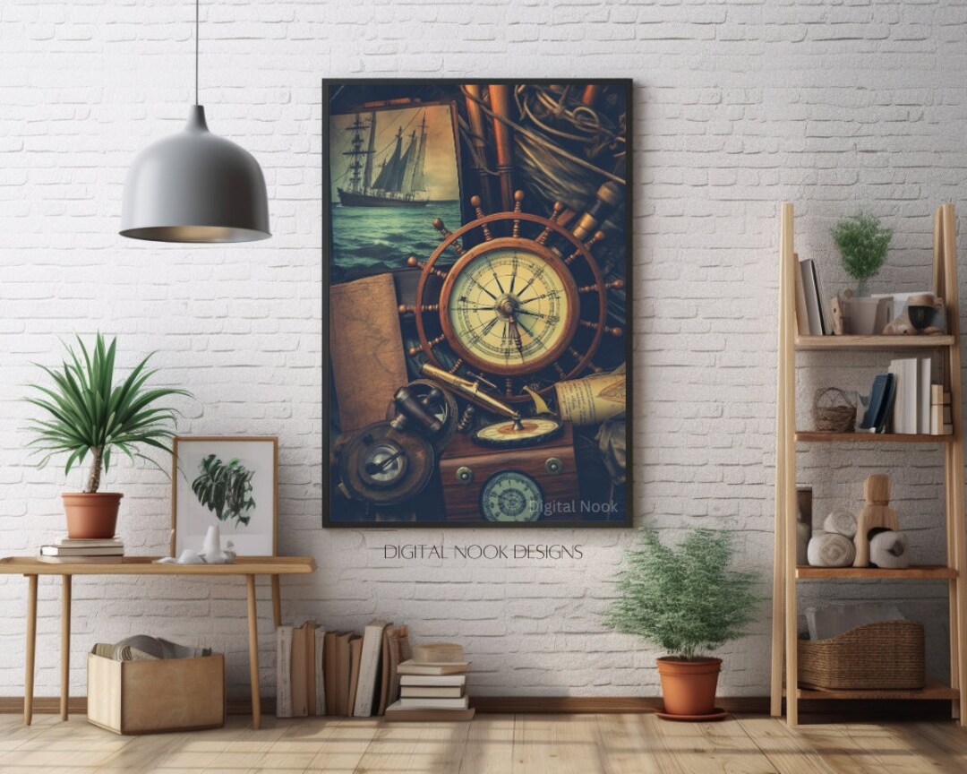 Nautical Knick Knacks Digital Wall Art Design Vintage Wall Etsy