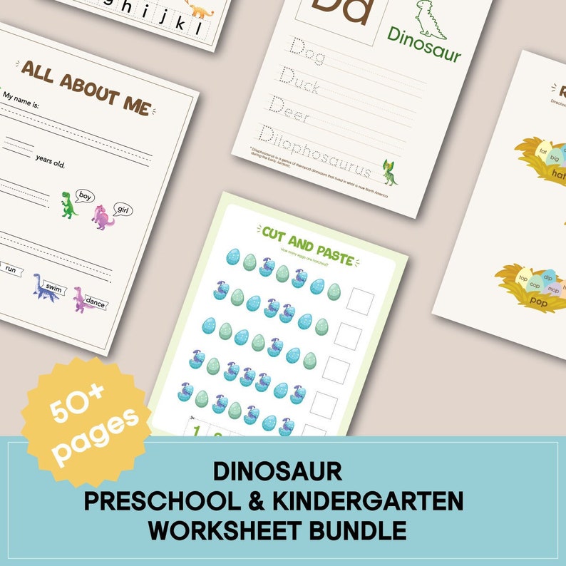 Dinosaur Theme Printable Worksheets for Preschool, Pre-K, and Kindergarten image 1