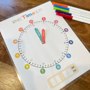 Learn To Tell Time Printable Clock / Kindergarten Activity / Kids Clock Learning