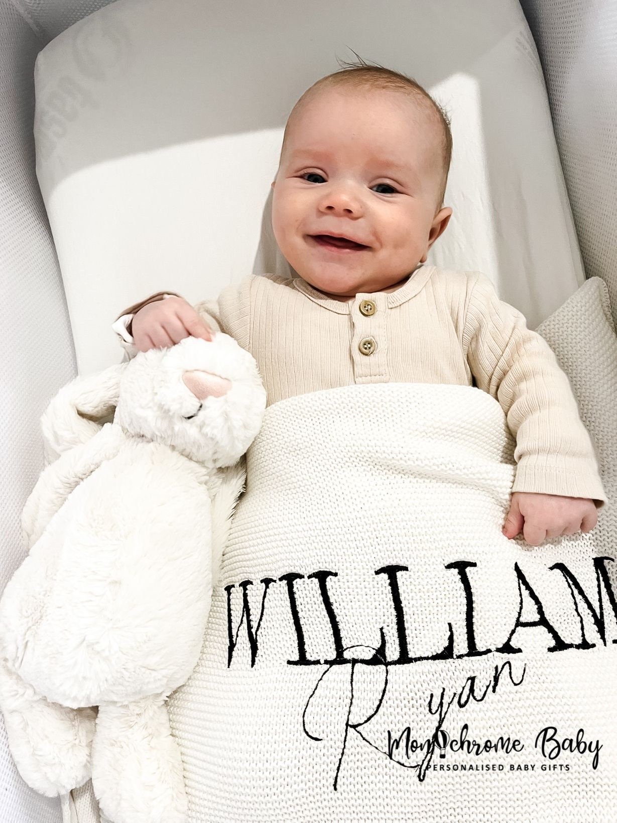Personalised Baby Blanket White Cotton Knitted Blanket Etsy Australia