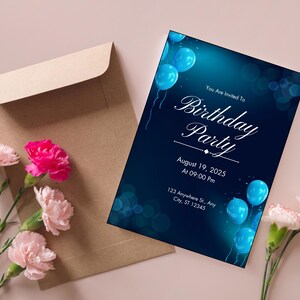 Dunkelblau Illustrierende Geburtstagsparty - Einladung Alles Gute zum Geburtstag Karte SVG Datei Grußkarte, Happy Birthday Karten, Grußkarten, Geschenk