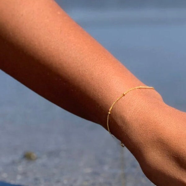 18k Gold Satelliten Armband, Recyceltes Sterling Silber, Perlen Ketten Armband, Geschenk für sie, Nickelfrei, Minimal Schmuck, Schmuck Geschenk