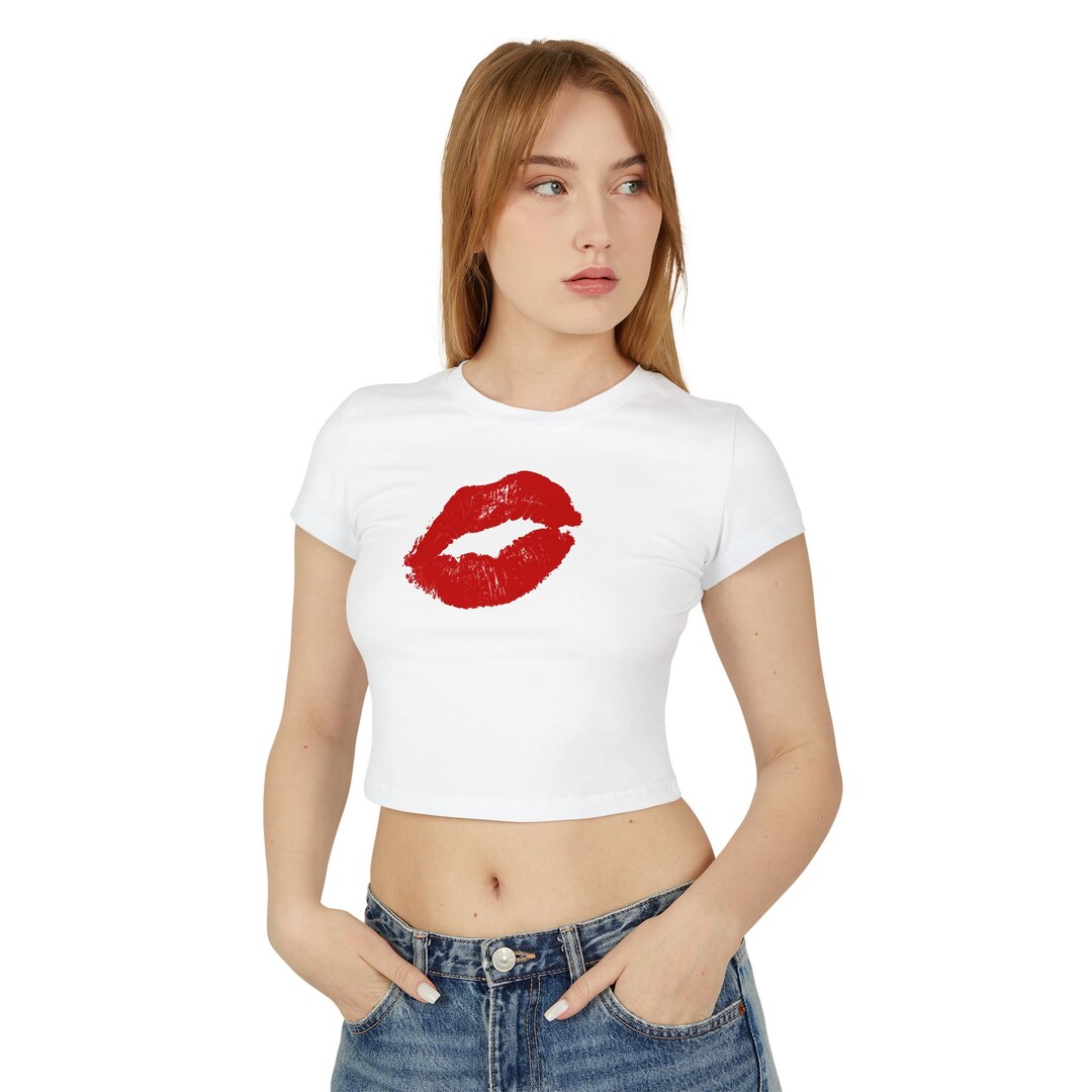 ★ ★ Women's Woven Label Lip Baby Tee 47C200G YA Lip Print - Women's Baby Tee - Etsy