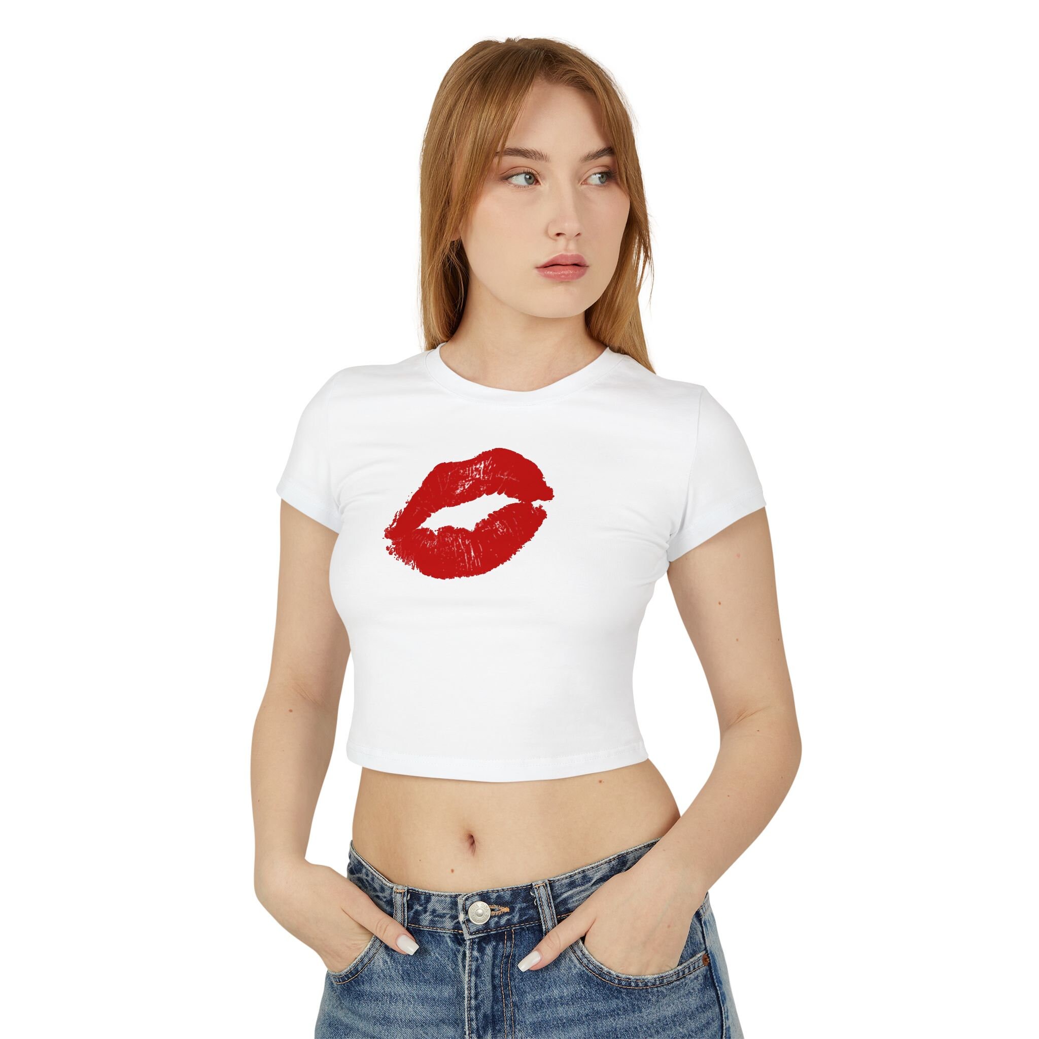 Tシャツ・カットソー ^ ^ Women's Woven Label Lip Baby Tee 47C200G YAA Lip Print - Women's Baby Tee - Etsy