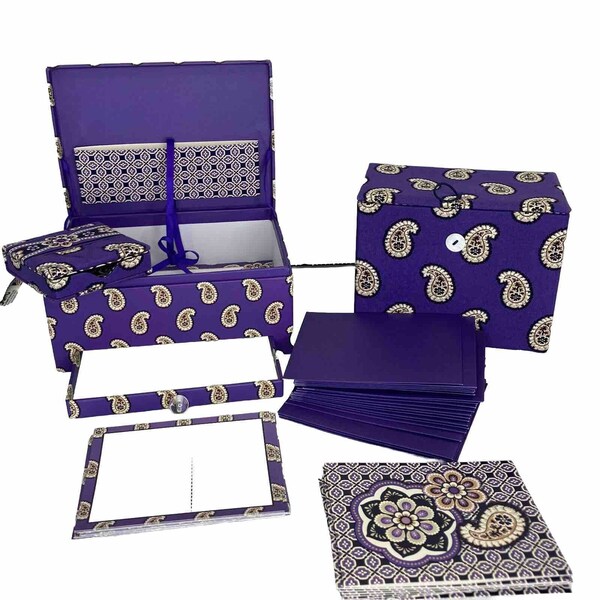 Vera Bradley Simply Violet Stationary Gift Set Post-it Note Holder Cards Plus