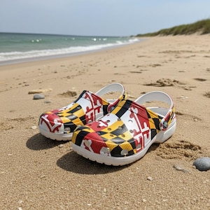 Maryland Flag Unisex Beach Clogs, Maryland Terps Sandals, MD State Pride Flip-Flop EVA Slip-ons, Ocean City Watershoes, Crab Crocs