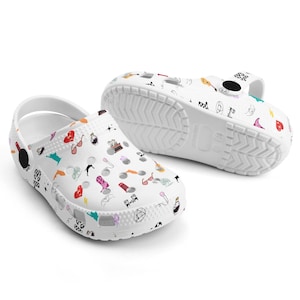 SWIFT BEACH Kids WHITE Slides, Childrens Youth Eras Tour Taylor Pool Crocs, Pop Music Icon Pattern, Girls Footwear, Gift for Musician
