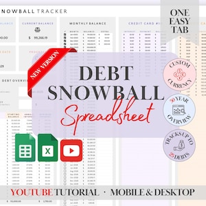 Hoja de cálculo de bola de nieve de deudas Plantilla de seguimiento de deudas de Google Calculadora de pago de deudas Rastreador de bola de nieve de deudas Pago de tarjetas de crédito Préstamo estudiantil