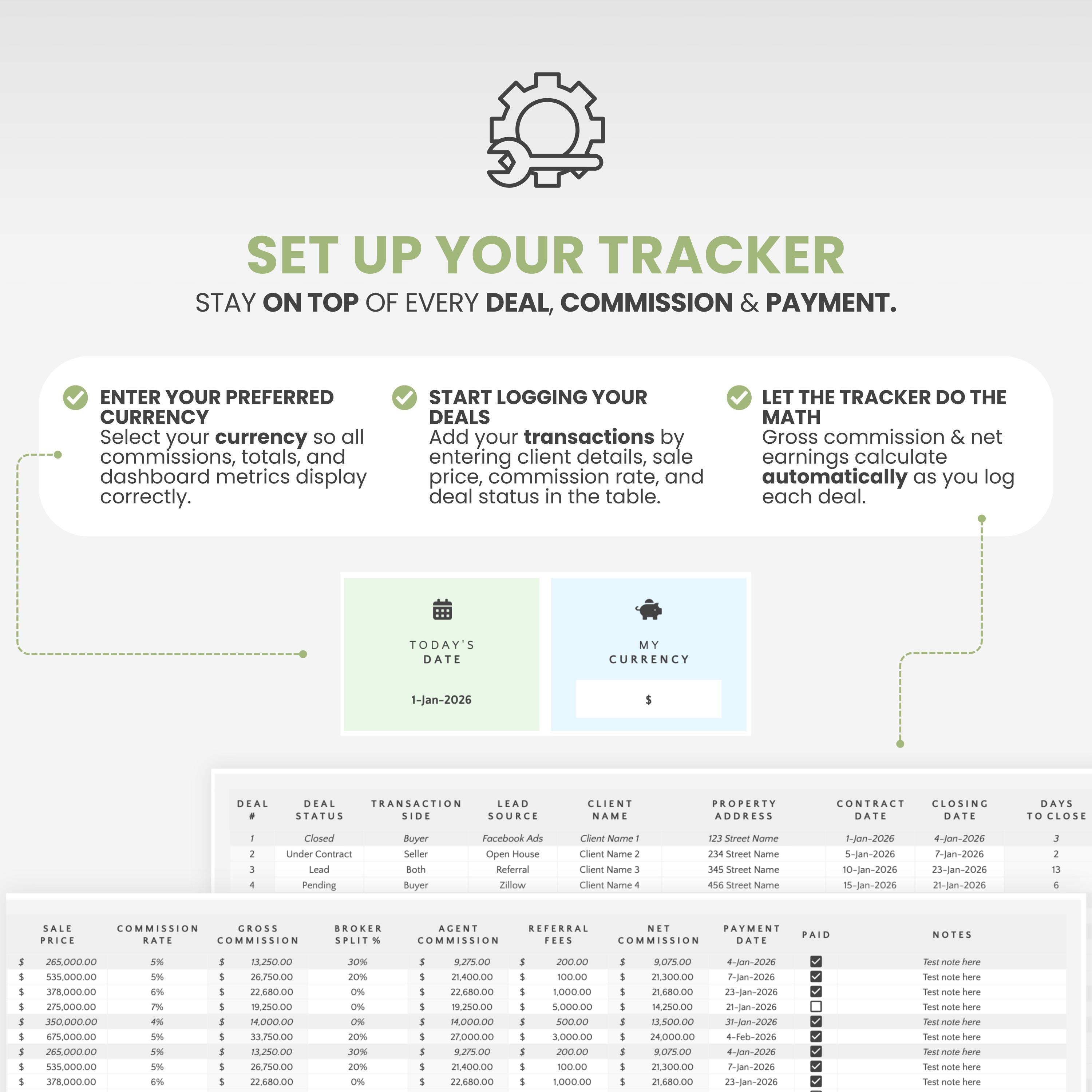 Real Estate Commission Tracker Spreadsheet Realtor Deal Tracking ...