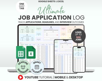 Job Application Tracker Excel Template for Interview Process Organizer Career Planning Guide Job Search Google Sheets Planner Job Offer Log