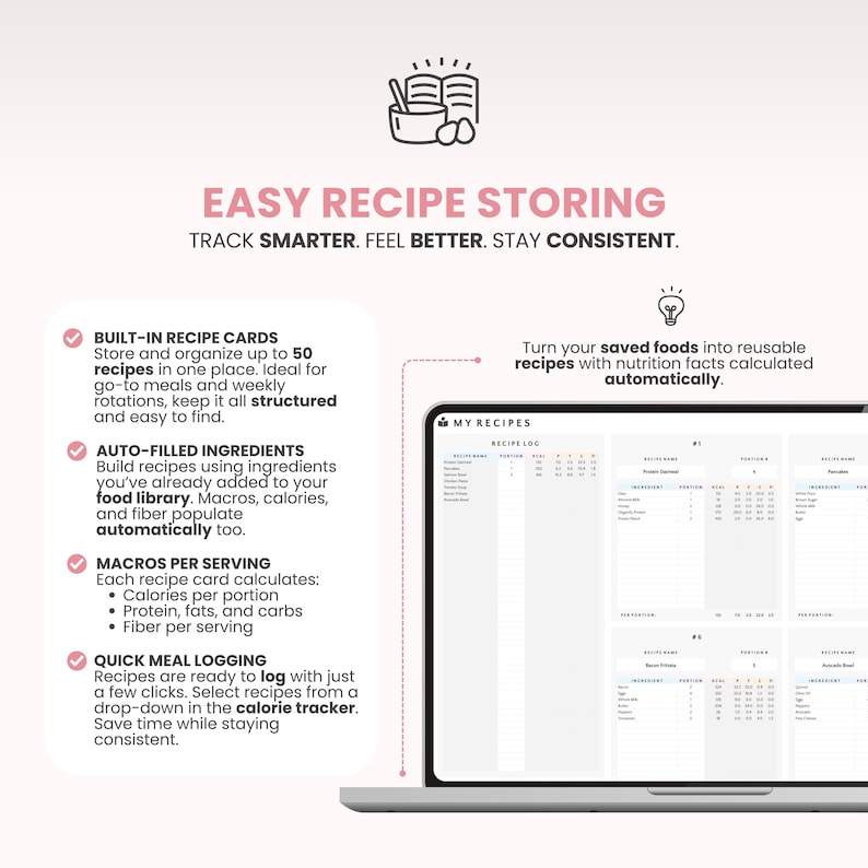 Macro Meal Planner Google Sheets Calorie Calculator Macro Tracker Weight Loss Tracker Grocery List Template Recipe Journal Calorie Deficit image 6