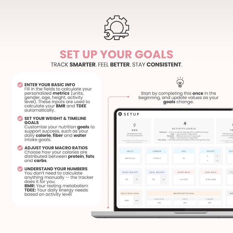 Macro Meal Planner Google Sheets Calorie Calculator Macro Tracker Weight Loss Tracker Grocery List Template Recipe Journal Calorie Deficit image 4
