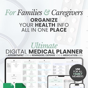 Medication Tracker Spreadsheet Medical Log Book Caregiver Binder Google Sheets Family Health History Healthcare Planner Health Organizer