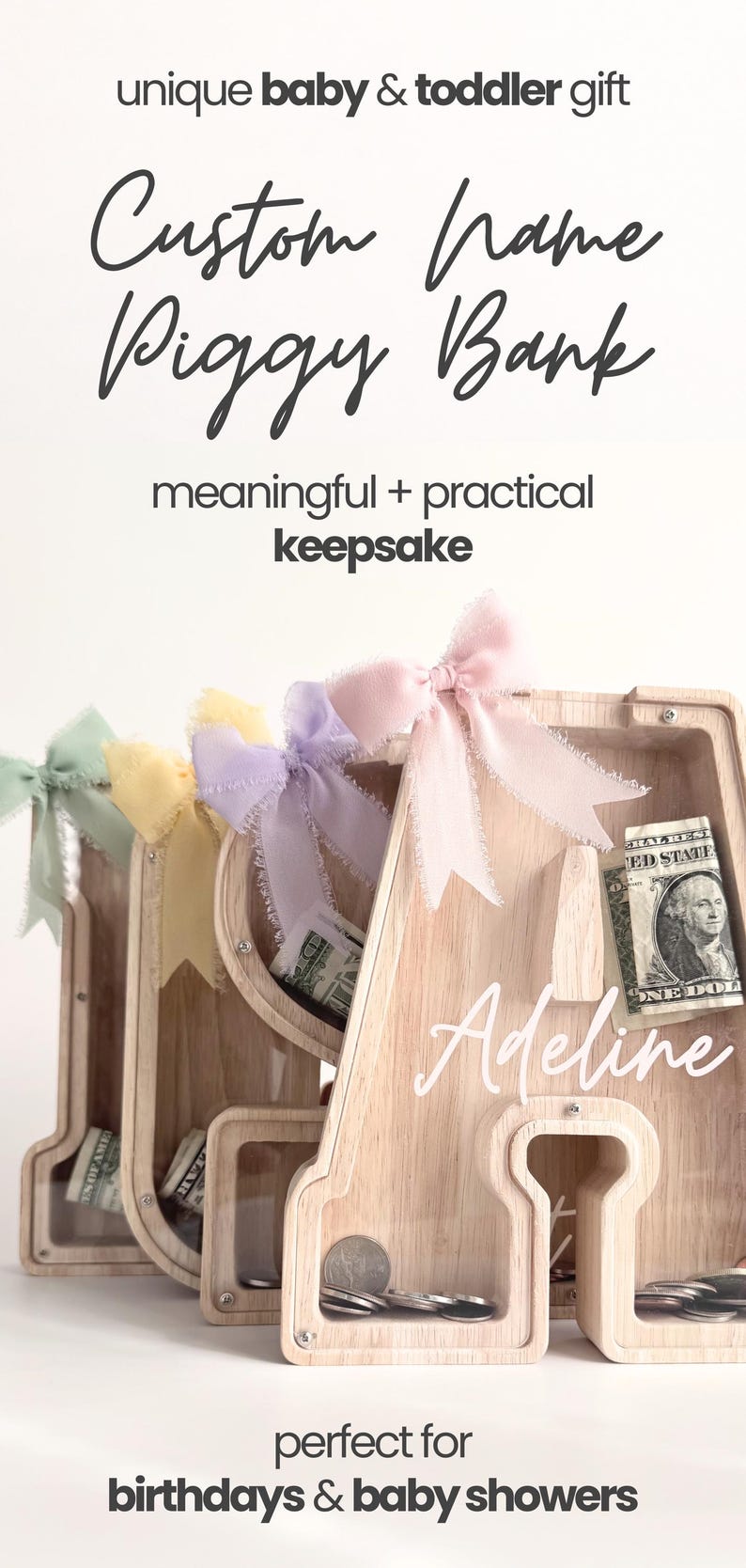 kids money box with name, personalized piggy bank for girls, baby nursery decor, first birthday baby gift