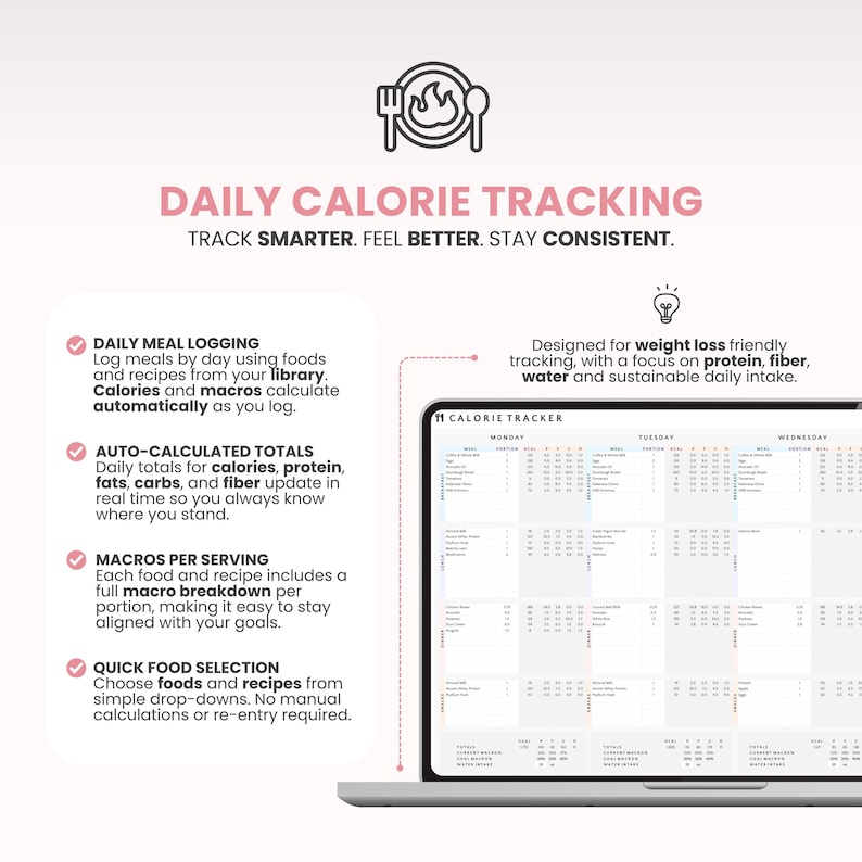 Macro Meal Planner Google Sheets Calorie Calculator Macro Tracker Weight Loss Tracker Grocery List Template Recipe Journal Calorie Deficit image 8