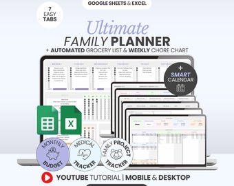 Life Planner Template Excel Weekly Family Chore Chart Cleaning Planner Spreadsheet Task Tracker Budget Spreadsheet Monthly Family Organizer