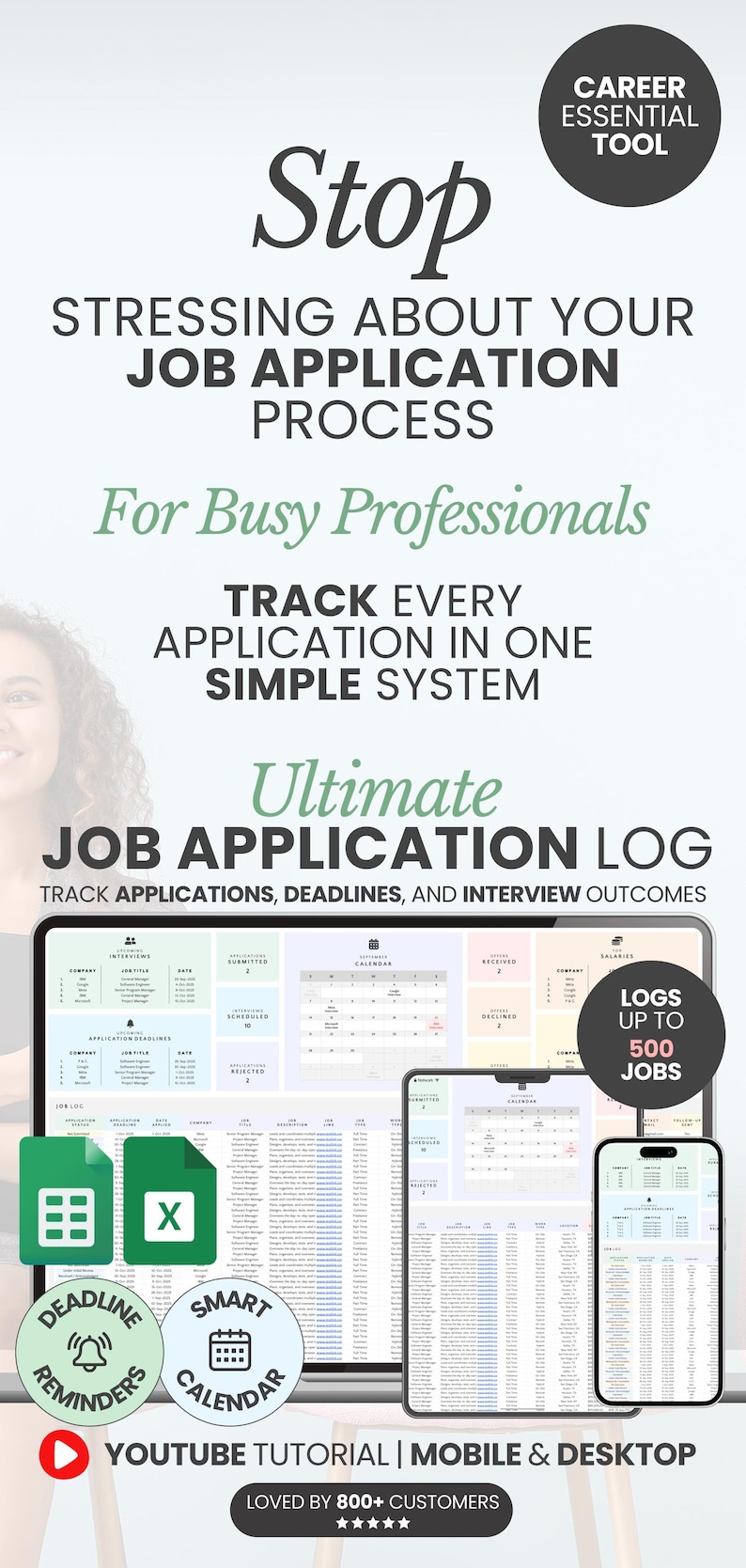 Job Application Tracker Excel Template for Interview Process Organizer Career Planning Guide Job Search Google Sheets Planner Job Offer Log
