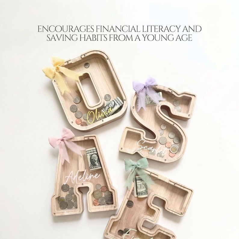 custom piggy bank baby girl present, toddler easter gift, wooden name money box for kids nursery decor
