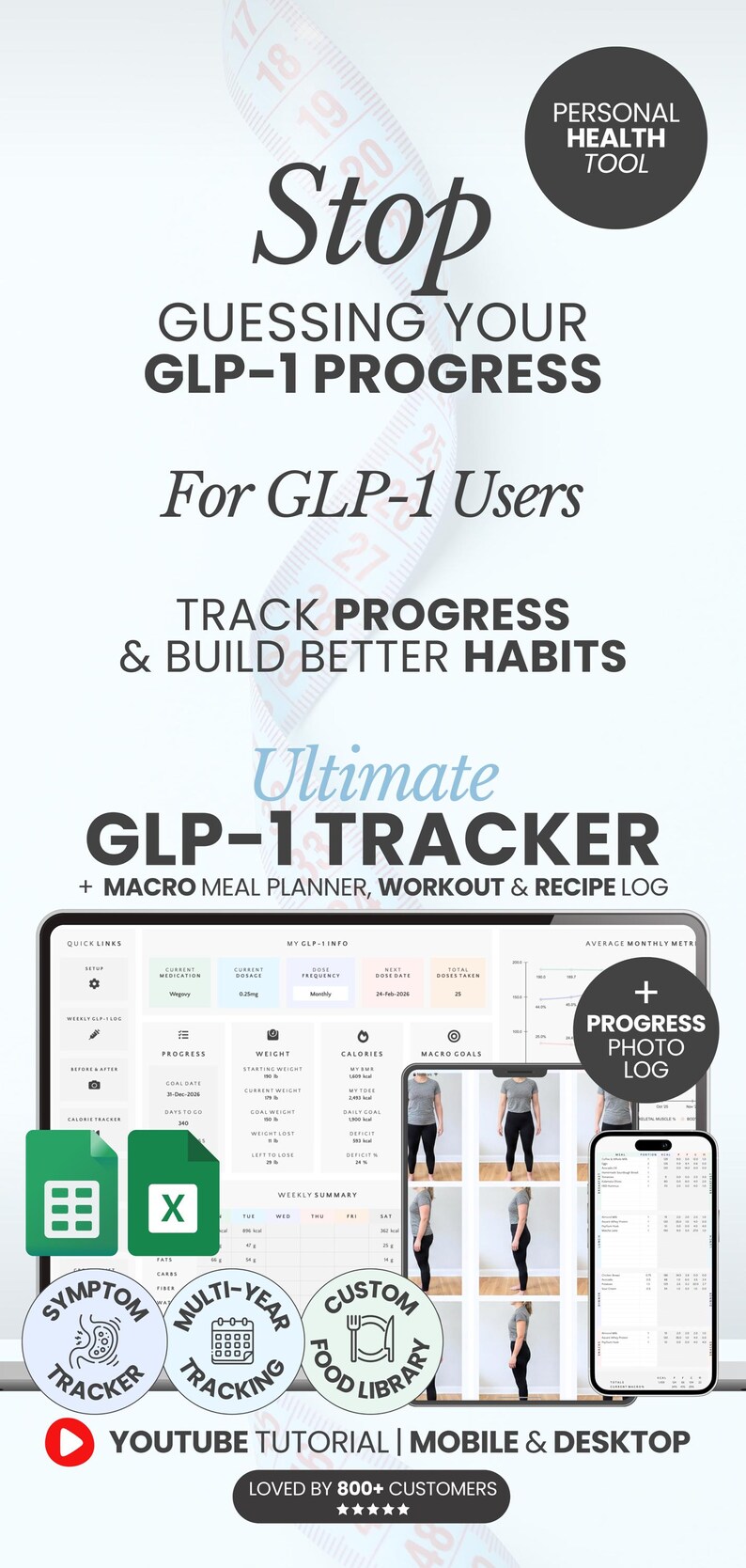 GLP1 Tracker Spreadsheet Weight Loss Planner Google Sheets Macro Meal Planner Peptide Tracker Macro Calculator Grocery List Template