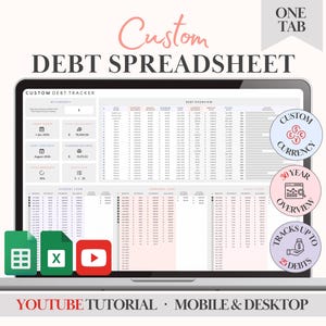 Plantilla de planificador financiero de Excel, presupuesto, seguimiento de deudas, herramienta de gestión de deudas, calculadora de pagos de préstamos, hoja de cálculo de dinero, hoja de cálculo de Google para estudiantes