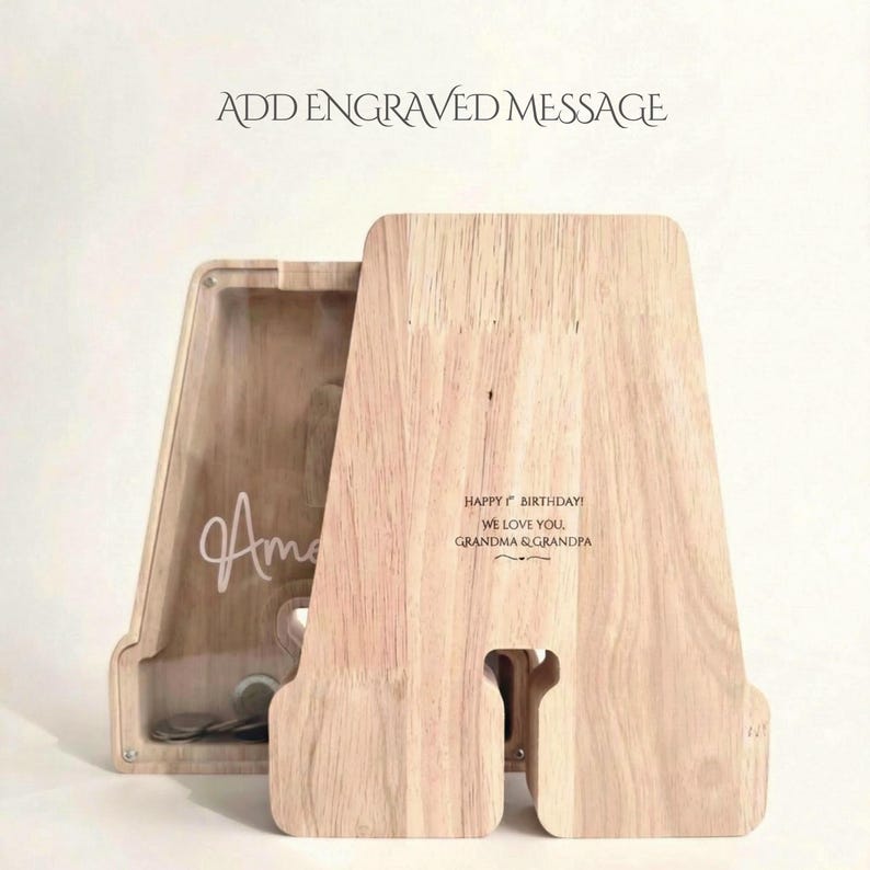 Wooden Letter Piggy Bank Girl Personalized Money Box Christening Gift For Girls Baptism Gift First Birthday Gift Easter Gift for Kids image 9