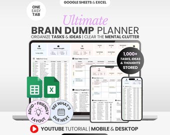 Planificador para TDAH Plantilla de Google Sheets para lluvia de ideas Planificador para mamás ocupadas Lista de tareas para TDAH Plantilla de productividad Planificador diario Seguimiento de tareas en Excel