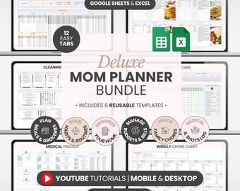 Busy Mom Planner Family Meal Planner Mom Life Planner Google Sheets Chore Chart Excel Household Management System Monthly Budget Spreadsheet
