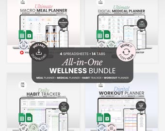 Digital Wellness Planner Macro Tracker Calorie Tracking Medical History Fitness Planner Workout Tracker Habit System Medical Binder Health