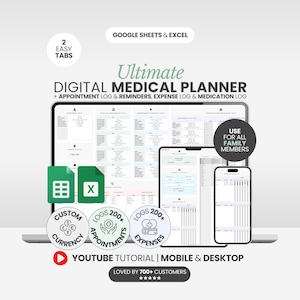 医療プランナーExcelテンプレート医療記録トラッカーデジタル医療バインダーテンプレート医師訪問トラッカー健康トラッカースプレッドシート