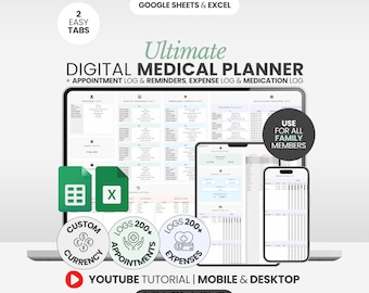Medical Planner Excel Template Medical Record Tracker Digital Medical Binder Template Doctor Visits Tracker Health Tracker Spreadsheet